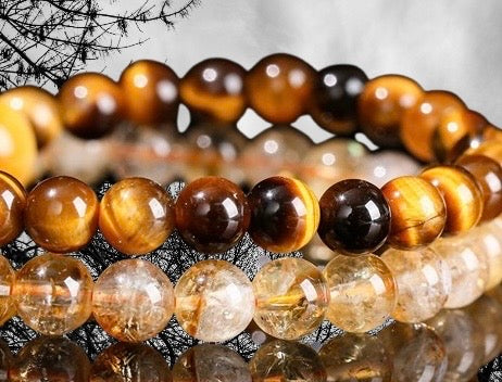 Neo Oriental · Natural Tiger Eye & Citrine Agate Beaded Double Bracelet