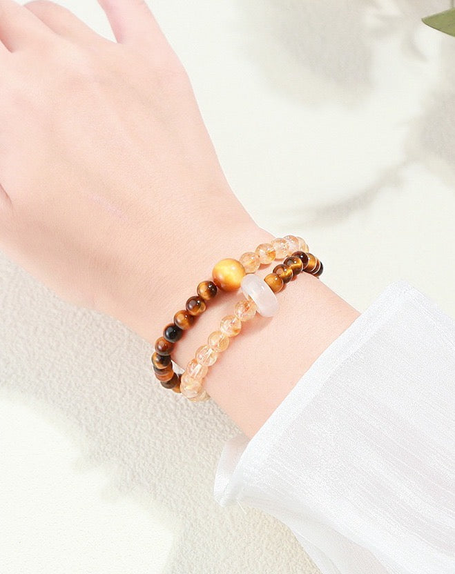 Neo Oriental · Natural Tiger Eye & Citrine Agate Beaded Double Bracelet