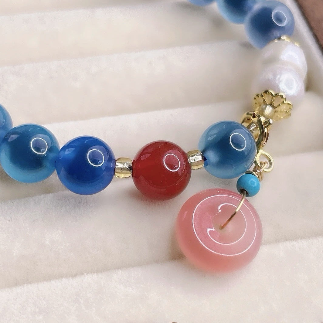 Xiangji Temple · Blue Hollow Agate “Ping An Kou” Talisman Bracelet
