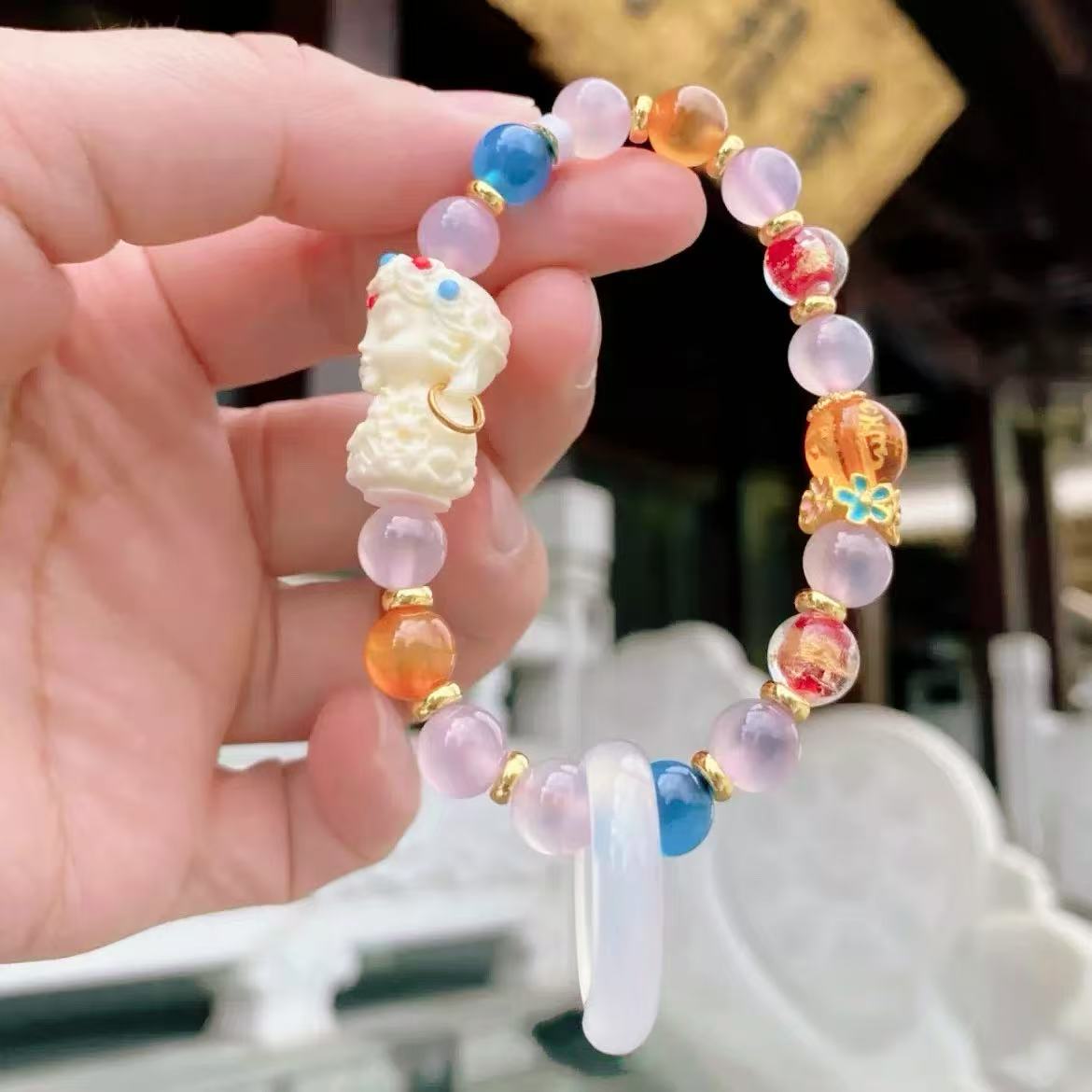 Xiangji Temple · Semi-Transparent Honeycore Agate & Green Tara Multigem Bracelet