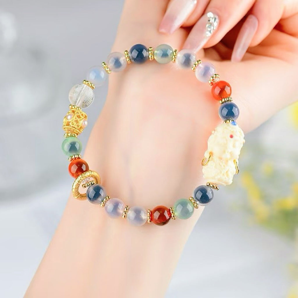 Xiangji Temple · Semi-Transparent Honeycore Agate & Green Tara Multigem Bracelet