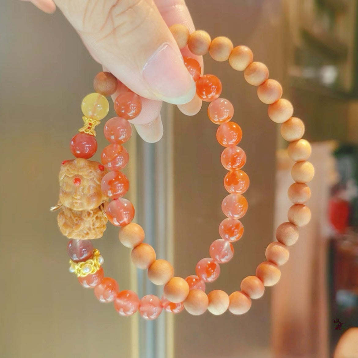 Xiangji Temple · Tārā’s Grace – Double Wrap Bracelet with Ice-Red Agate & Barbie Sandalwood