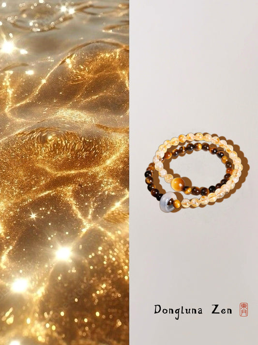 Neo Oriental · Natural Tiger Eye & Citrine Agate Beaded Double Bracelet