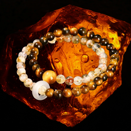 Neo Oriental · Natural Tiger Eye & Citrine Agate Beaded Double Bracelet