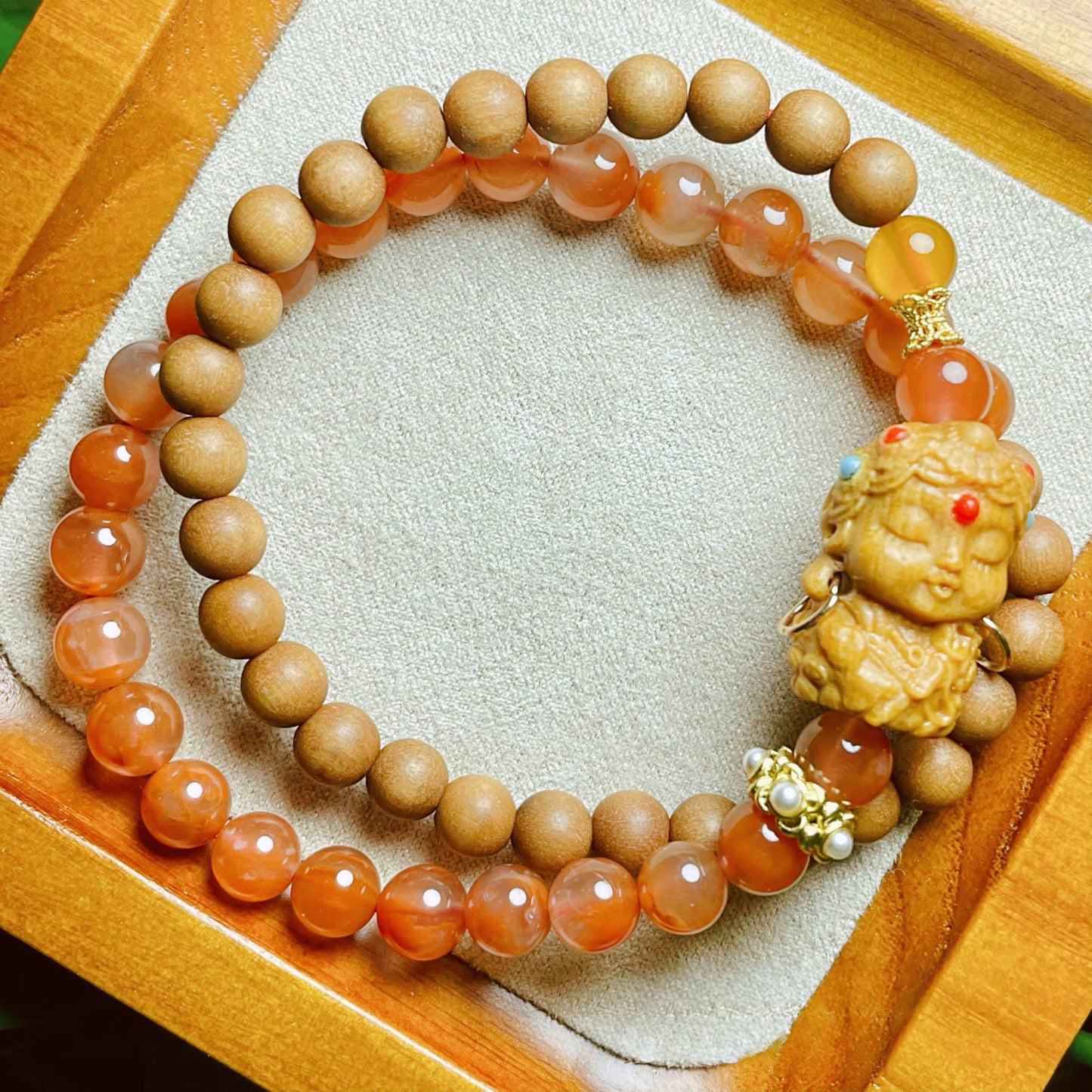 Xiangji Temple · Tārā’s Grace – Double Wrap Bracelet with Ice-Red Agate &amp; Barbie Sandalwood